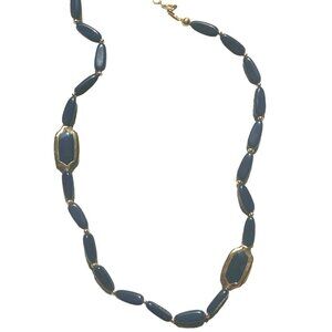 Vintage Napier Blue Resin Gold Tone Beaded Station Necklace 16” L Red White Blue